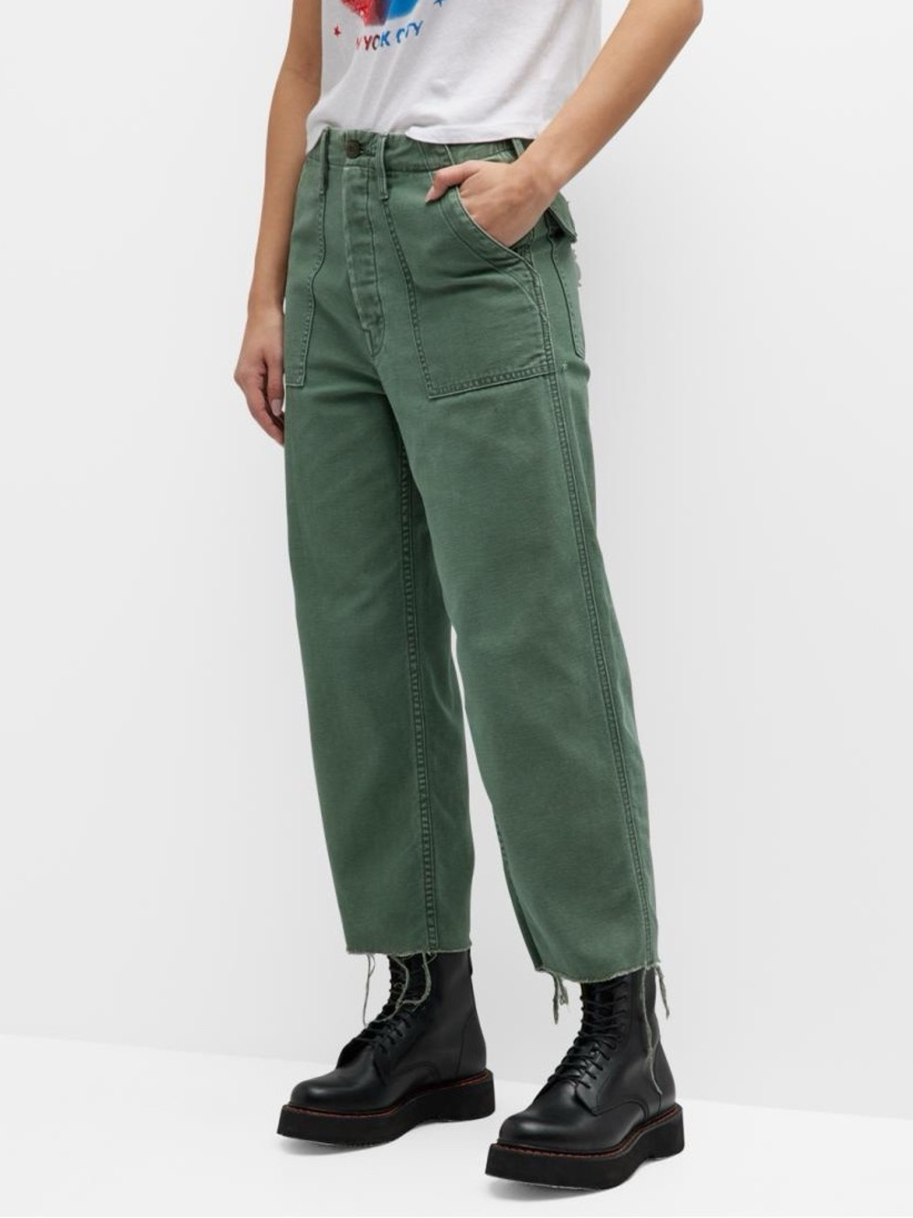 MOTHER Patch Pocket Private Ankle Fray Cargo Pants Army Green Size 24
